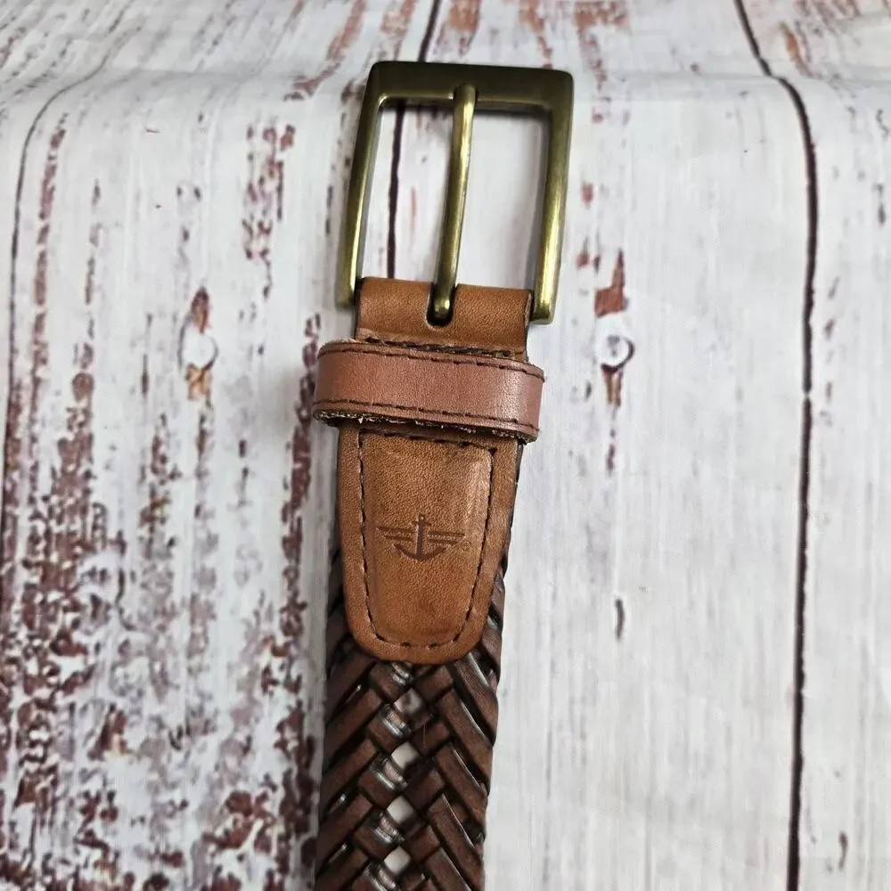Dockers Belt Mens Sz 40 Brown Woven Leather Brass Buckle Braided Western Cowboy